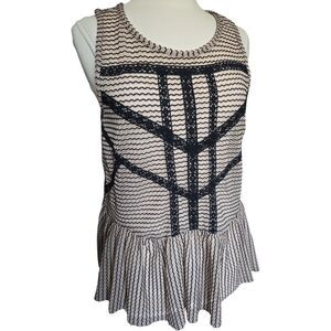 Free People Lace & Stripe Peplum Top in Black & Toasted Almond - L